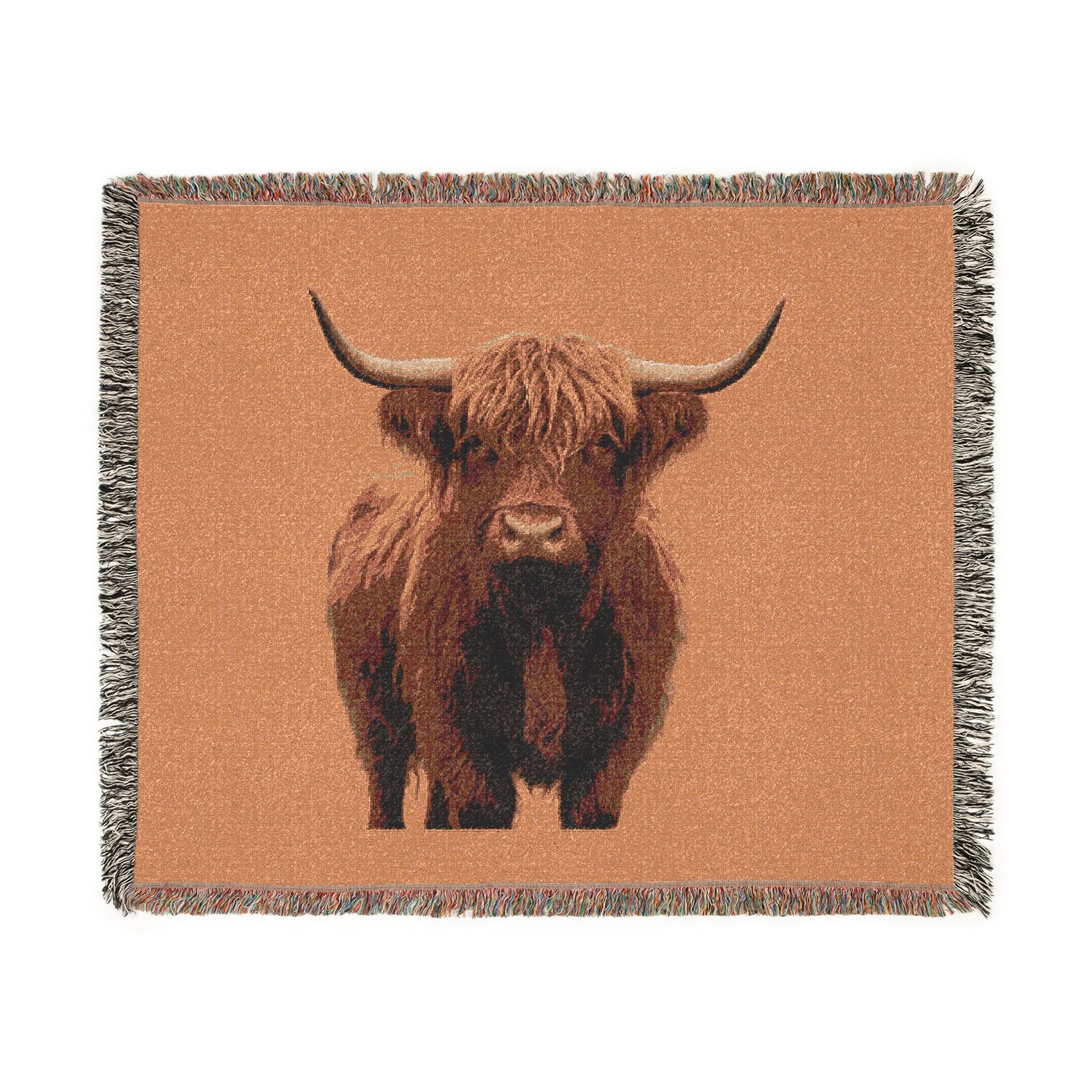Highland Cow Woven Blanket | Scottish Cattle Throw, Rustic Farmhouse Decor