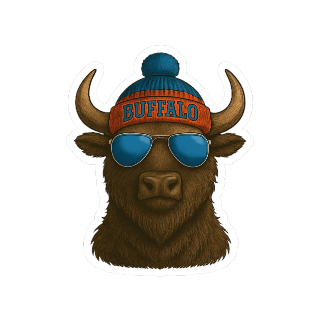 Buffalo Head sticker | Kiss-Cut Sticker, winter beanie sunglasses