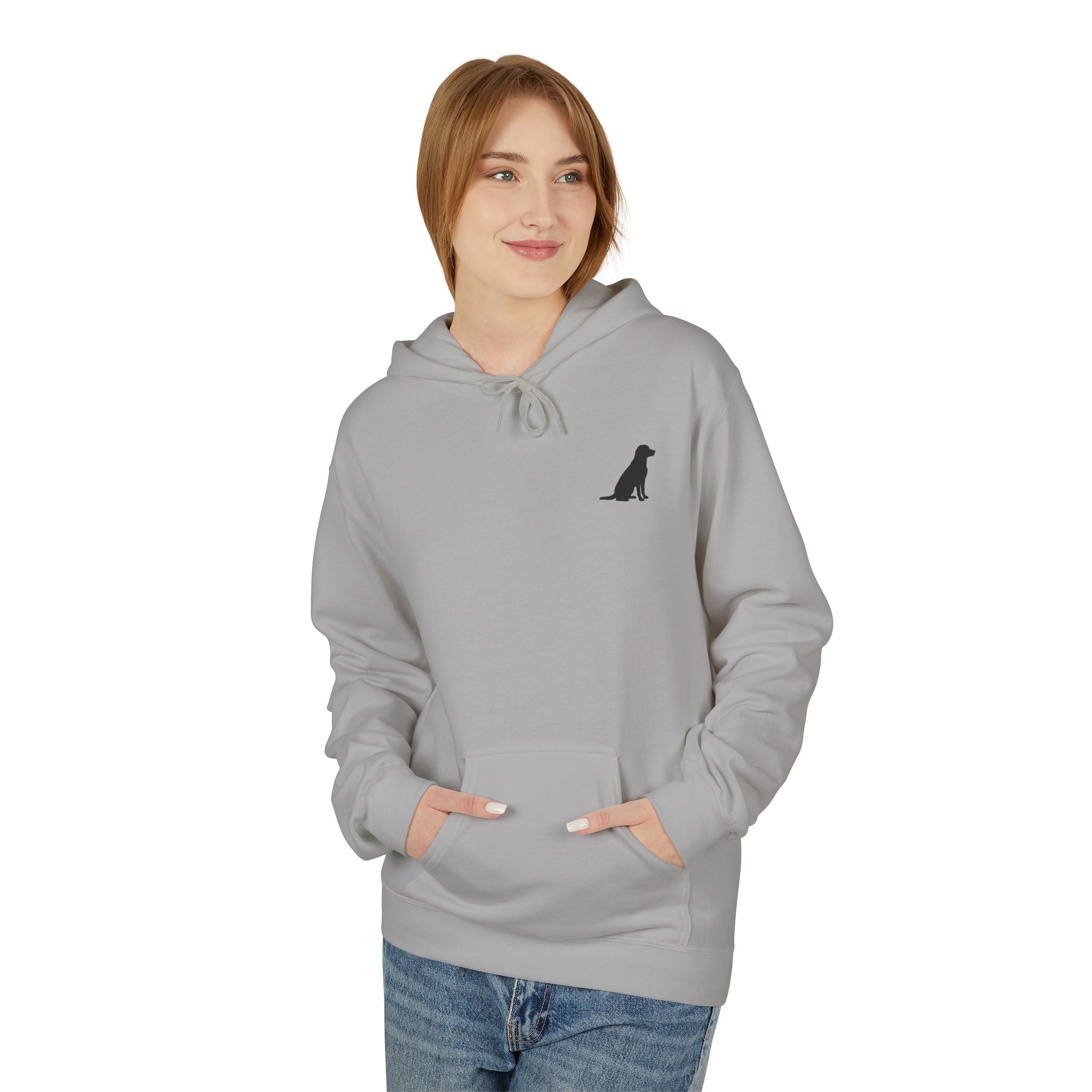 Sitting Labrador Dog Hoodie | Minimal Small Dog Silhouette, White Pullover