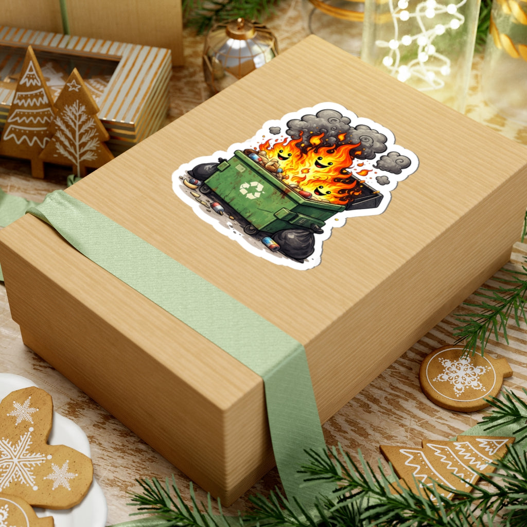 Dumpster Fire Kiss-Cut Sticker | Cute Flaming Trash Can Vinyl Sticker