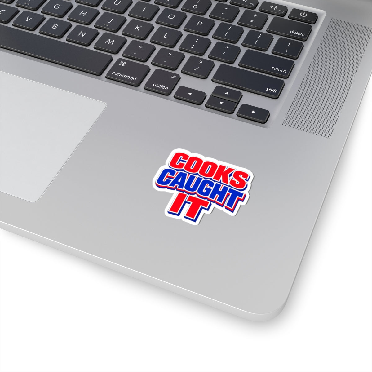 Buffalo Cooks Caught It Sticker | Kiss-Cut Vinyl Sticker, Bold Red & Blue Text