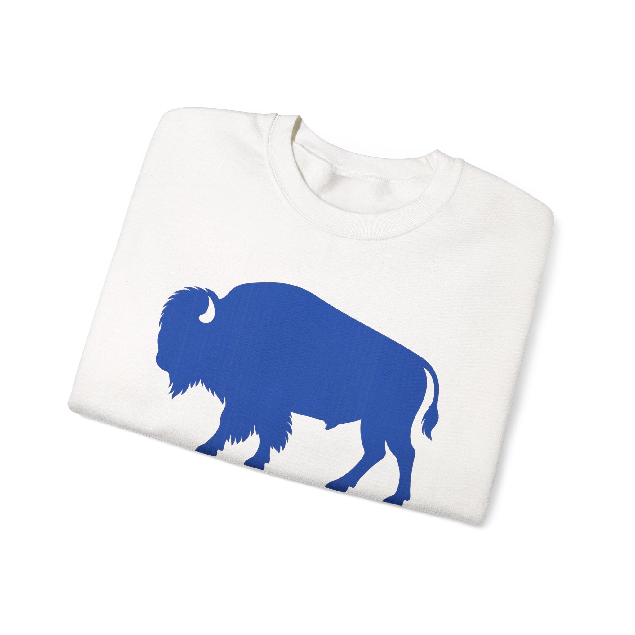 Blue Buffalo Silhouette Buffalo Sweatshirt | Red Blue Sleeve Text
