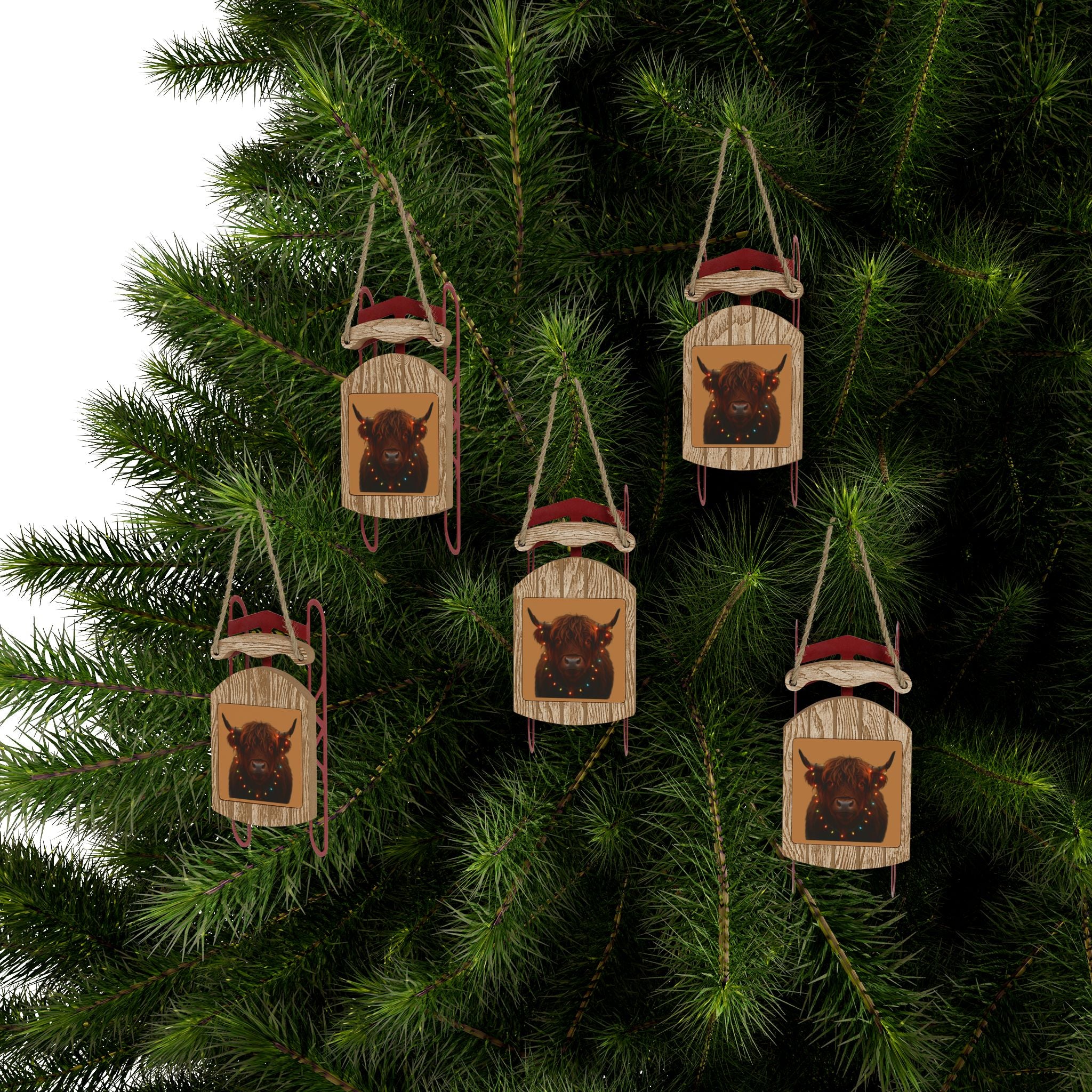 Highland Cow Sled Ornaments