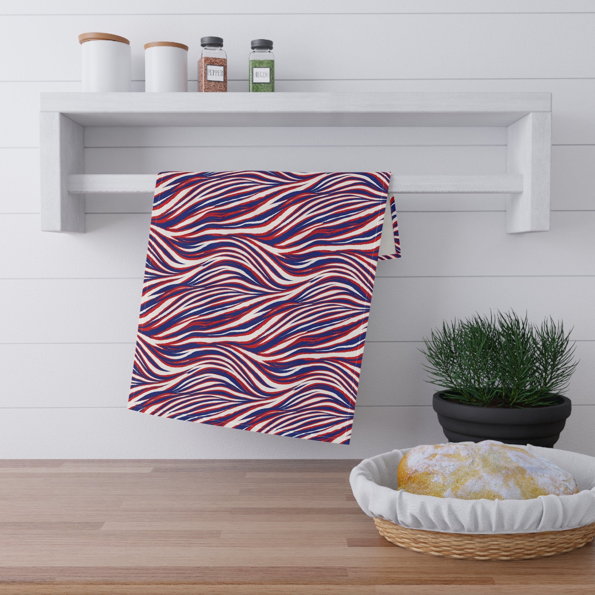 Buffalo Red White Blue Pattern Tea Towel | Striped Kitchen Towel