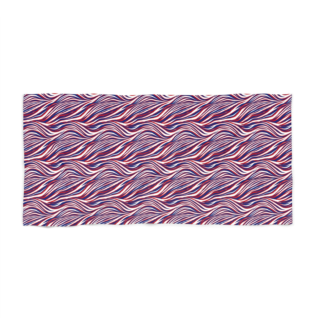 Buffalo Red White Blue Wave Pattern Beach Towel | Striped Swirl Summer Towel
