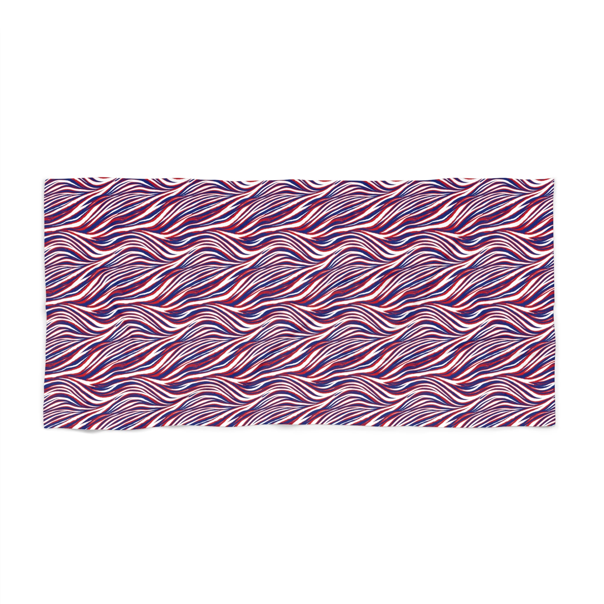 Buffalo Red White Blue Wave Pattern Beach Towel | Striped Swirl Summer Towel