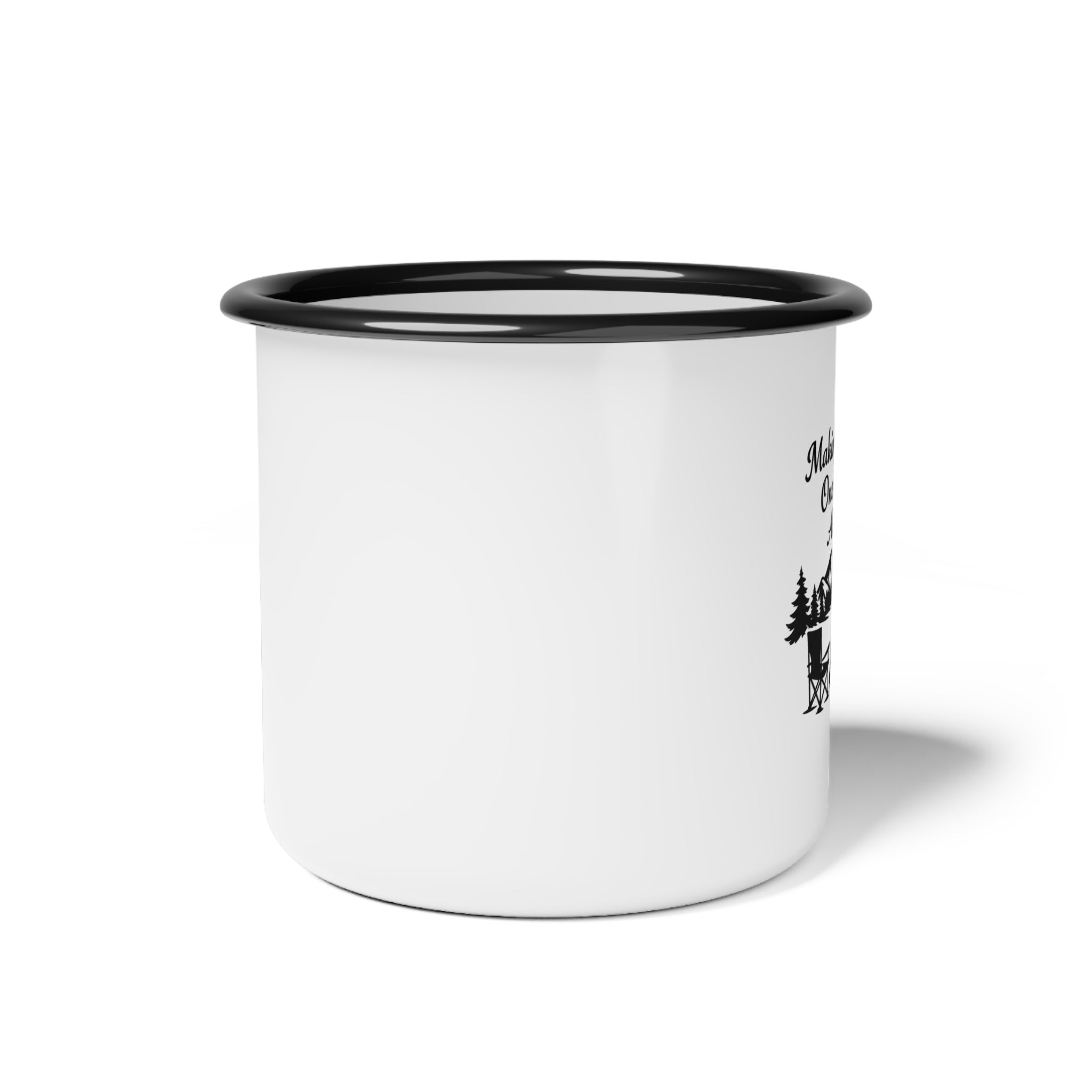 Enamel Camp Cup – Vintage Adventure Camping Mug with Forest Design