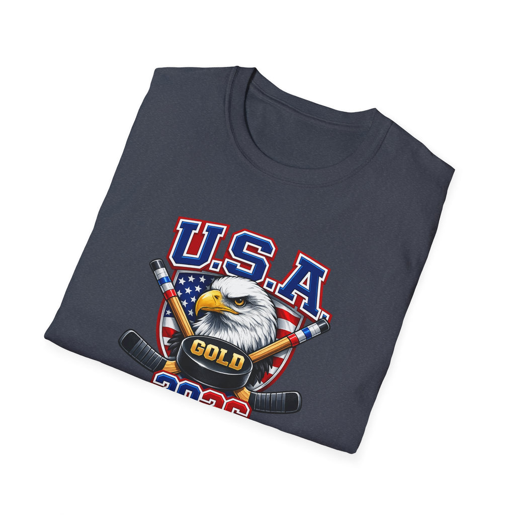 USA Gold 2026 Hockey T-Shirt — American Eagle & Flag Sports Tee