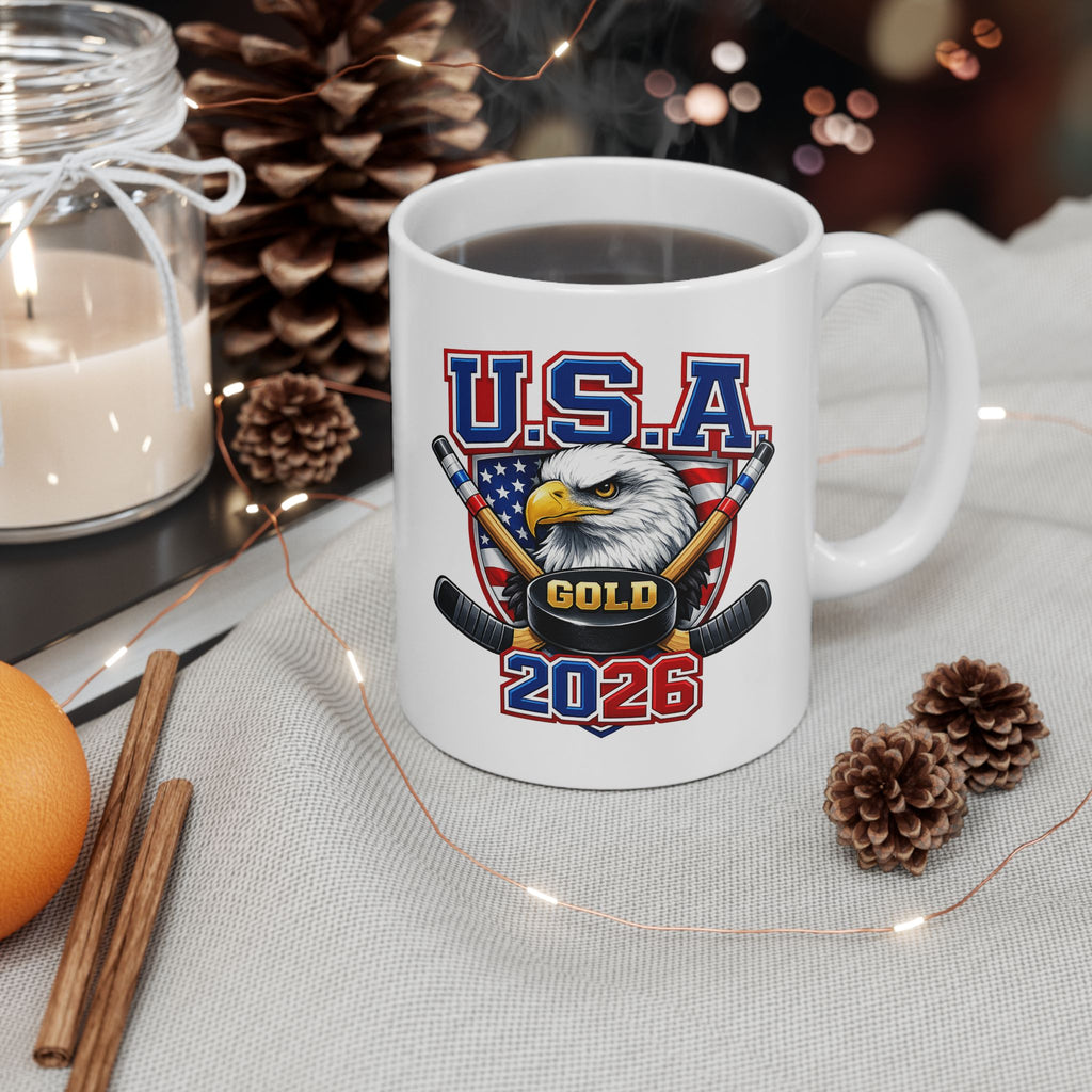 USA Hockey Ceramic Mug — Patriotic Ice Hockey Coffee Cup (11oz, 15oz)