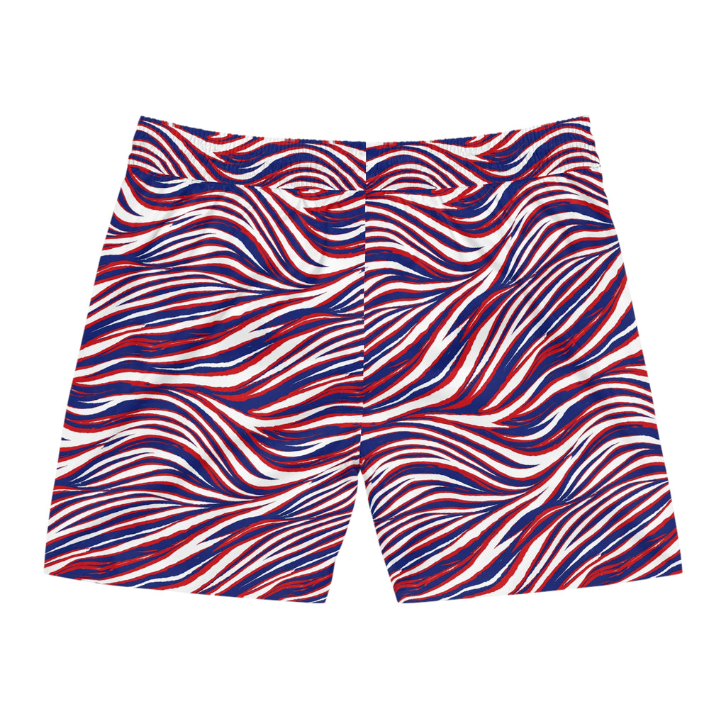 Buffalo Red White Blue Wavy Stripes Swim Shorts | Men's Mid-Length Swim Shorts