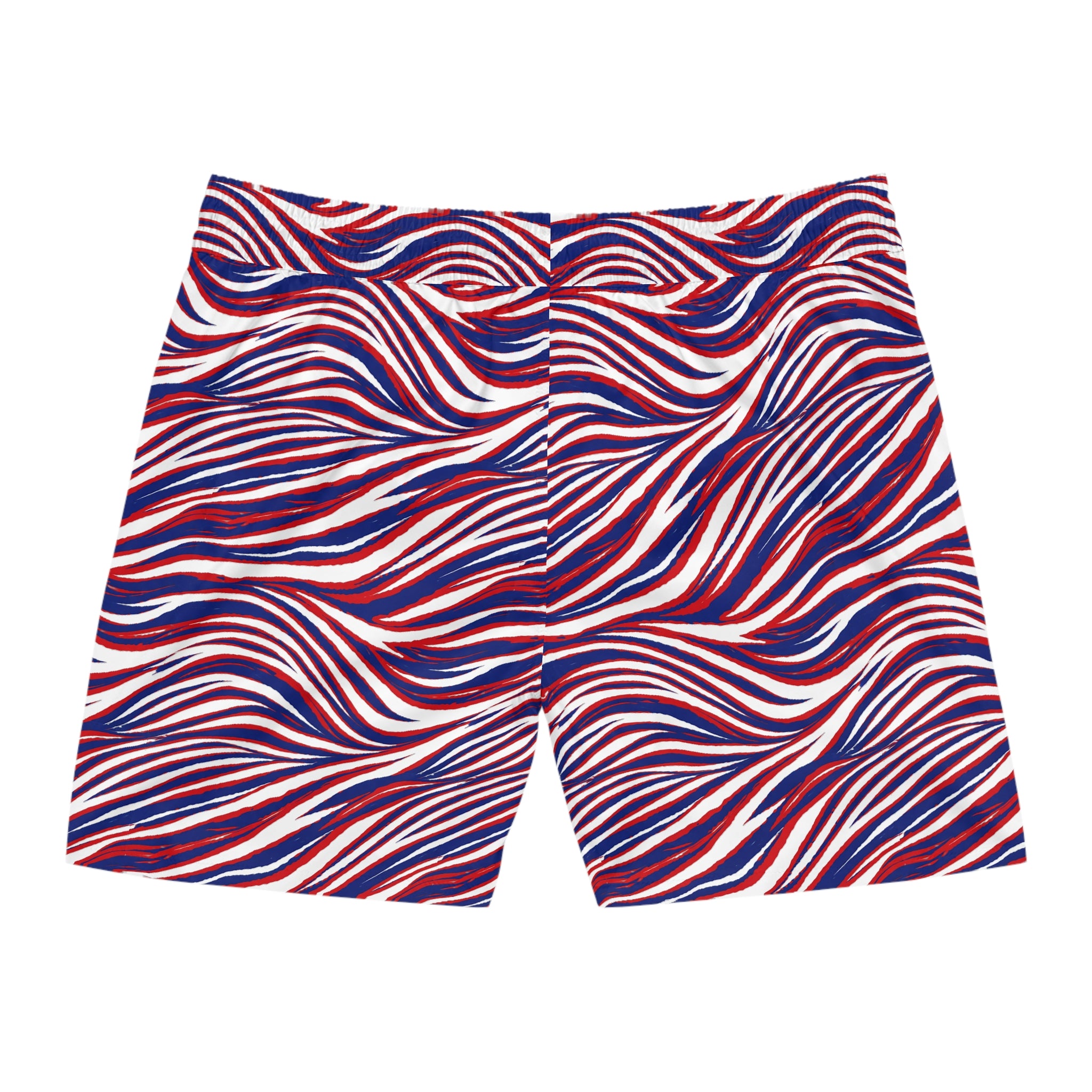 Buffalo Red White Blue Wavy Stripes Swim Shorts | Men's Mid-Length Swim Shorts