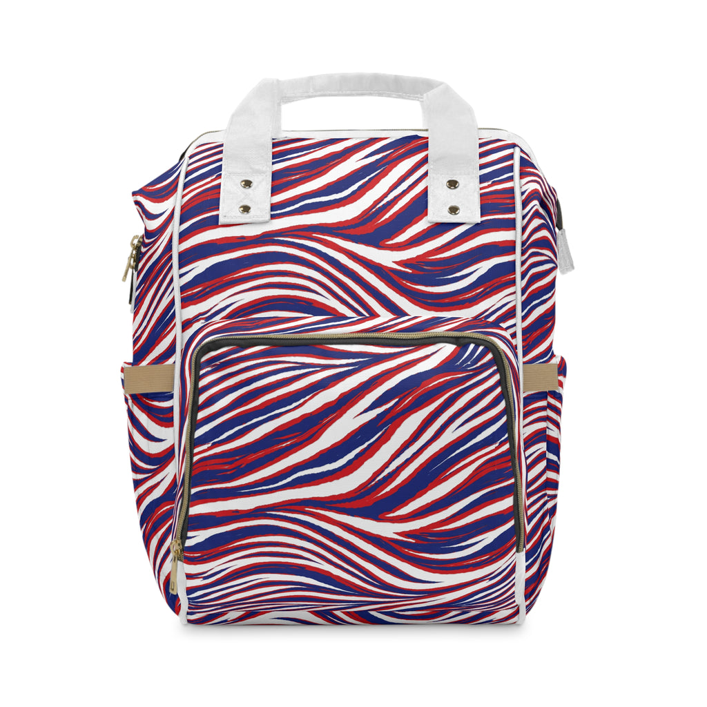Buffalo Red White Blue Stripes Diaper Backpack | Patterned Baby Bag