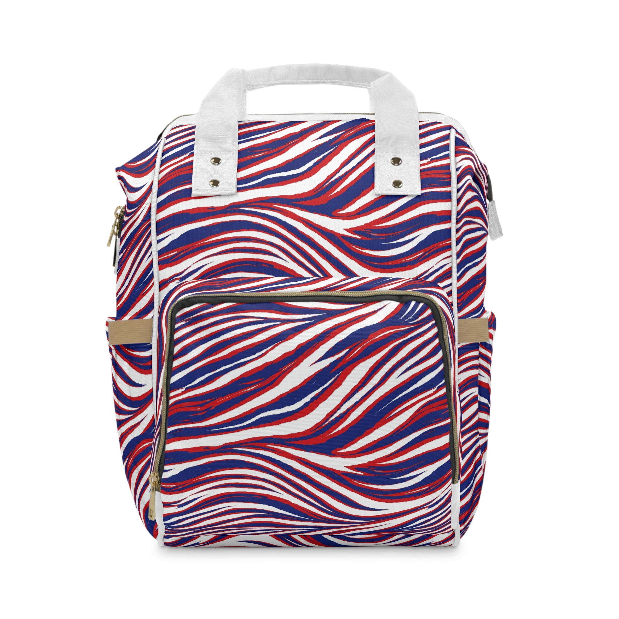 Buffalo Red White Blue Stripes Diaper Backpack | Patterned Baby Bag