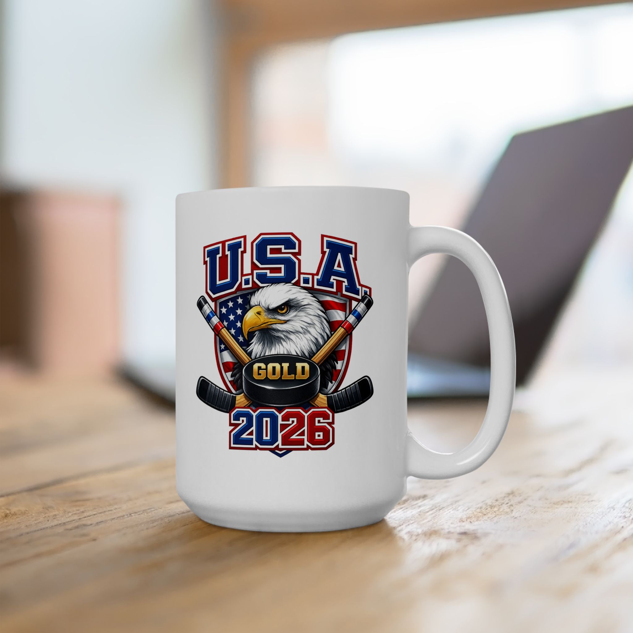 USA Hockey Ceramic Mug — Patriotic Ice Hockey Coffee Cup (11oz, 15oz)