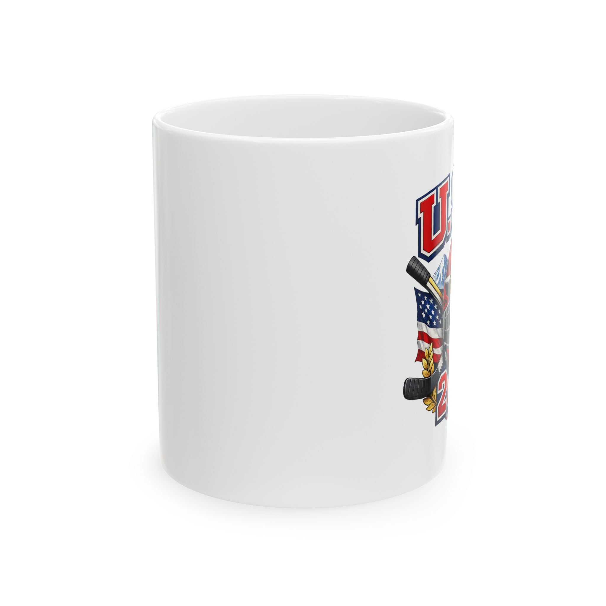 USA Hockey Ceramic Mug — American Flag & Hockey Stick Coffee Mug