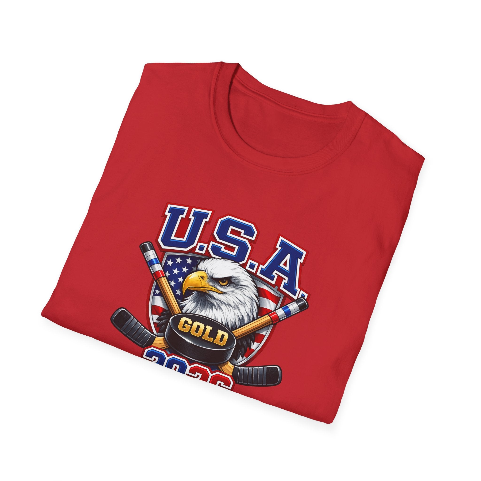 USA Gold 2026 Hockey T-Shirt — American Eagle & Flag Sports Tee