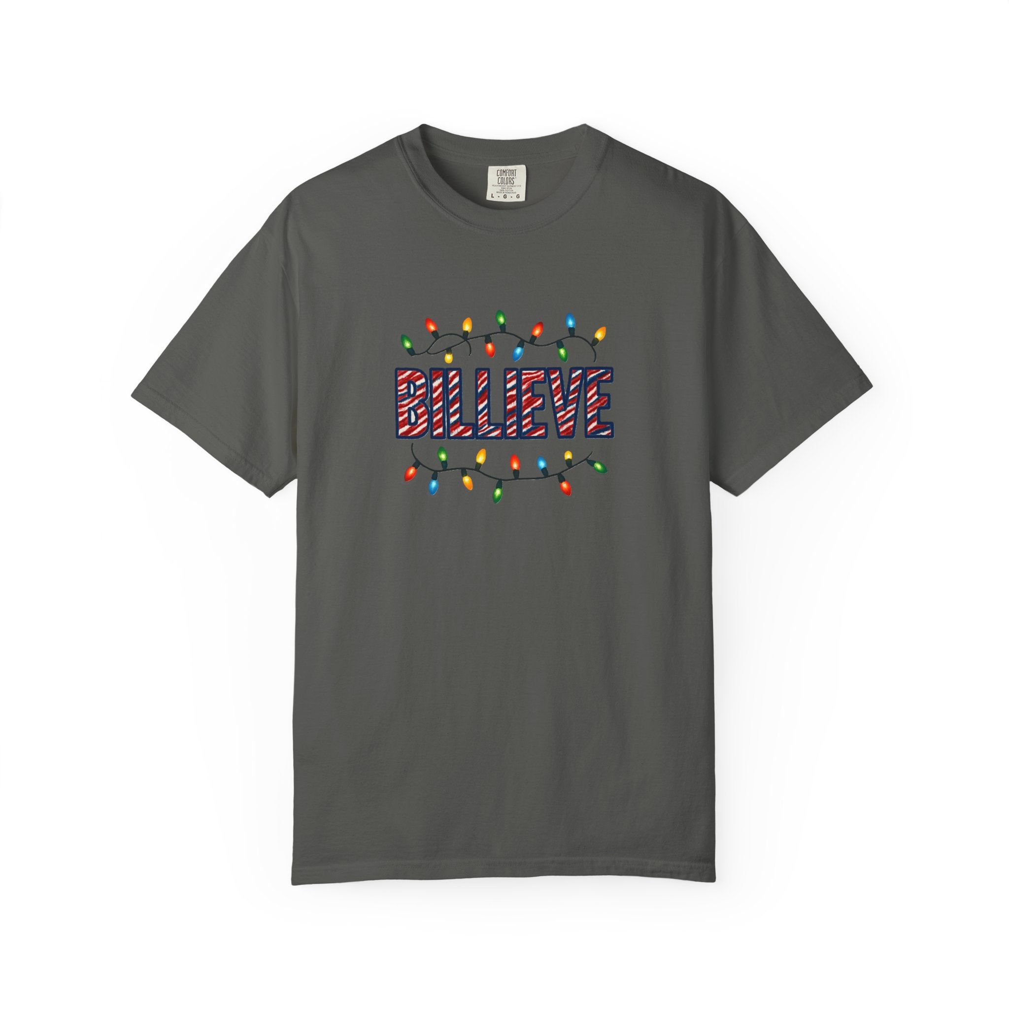 Billieve text with Christmas lights T-Shirt | Holiday graphic tee
