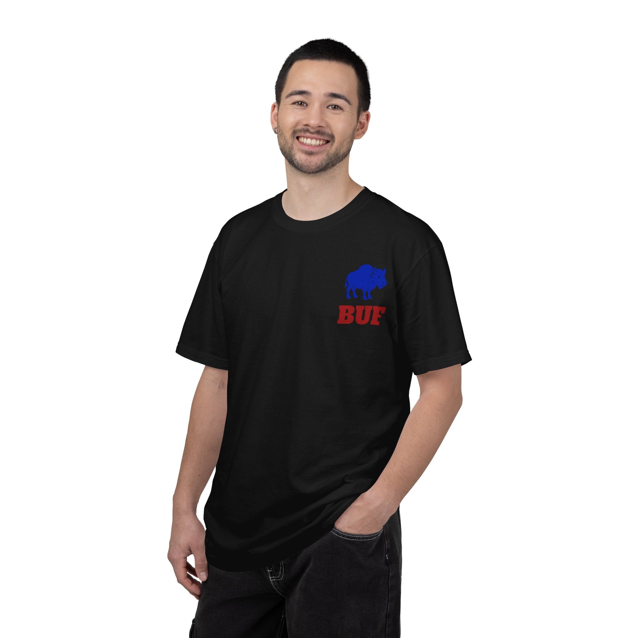 Buffalo Logo BUF, T-Shirt | Blue Buffalo Silhouette with Red Text