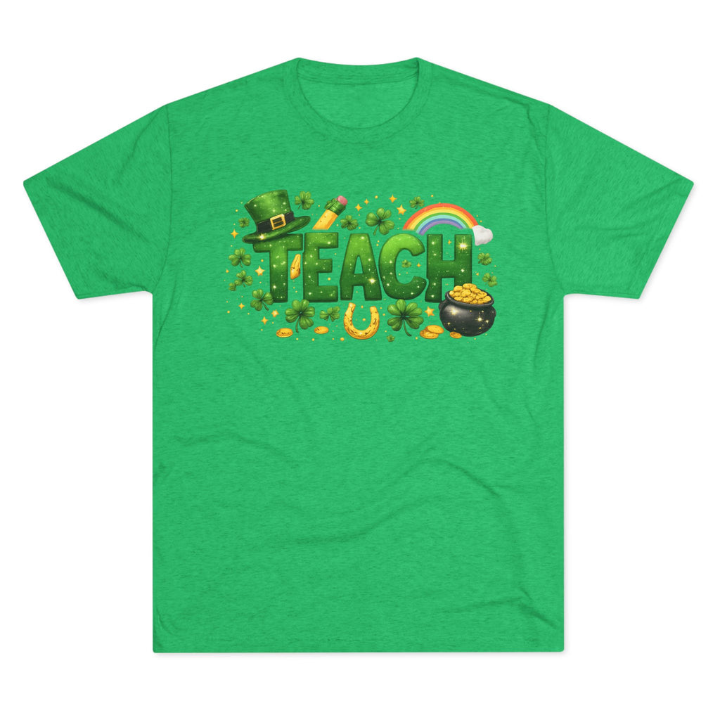 St. Patrick's Day Teach T‑Shirt — Lucky Teacher Shamrock & Pot of Gold Tee