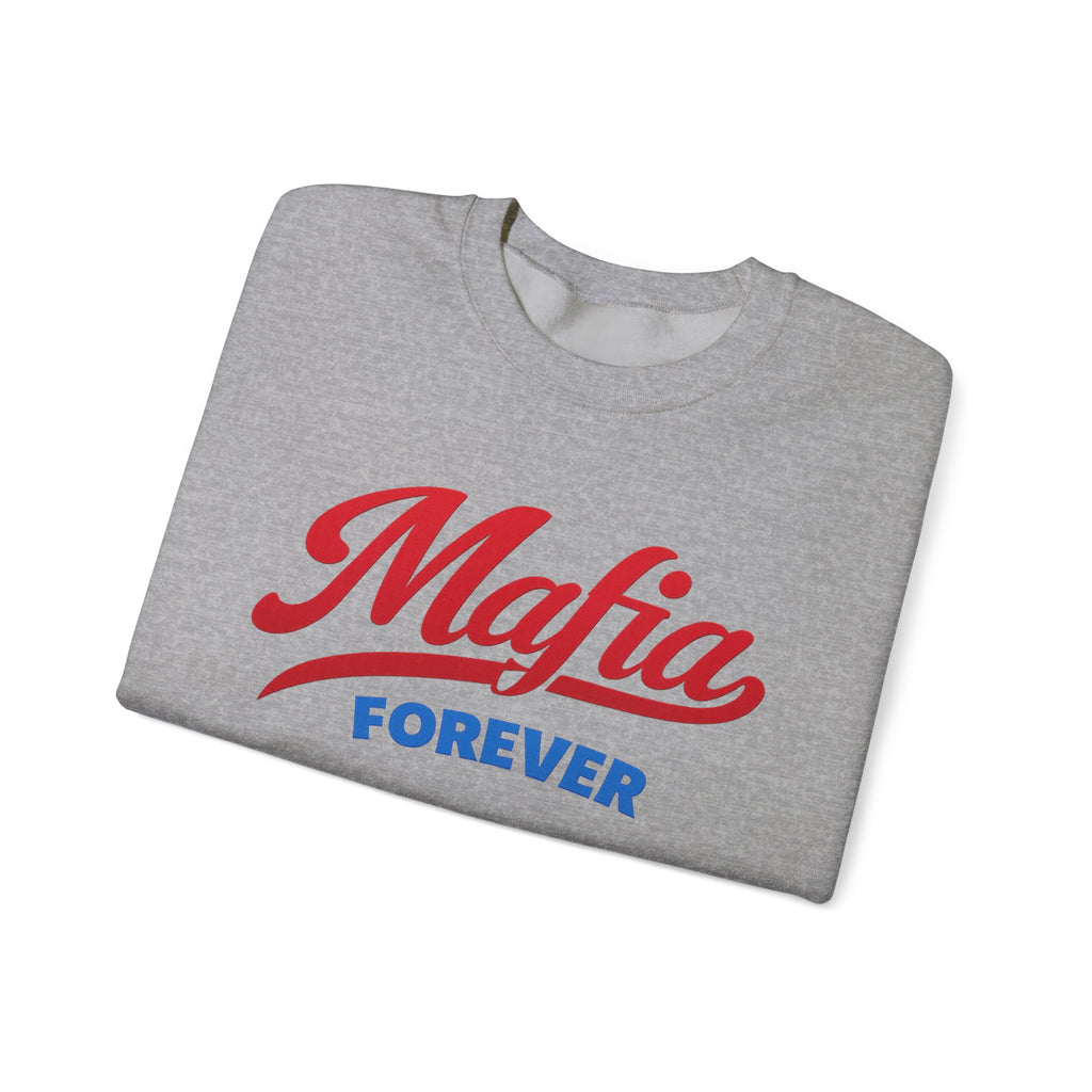Mafia Forever Crewneck Sweatshirt | Retro Script Logo, White Pullover