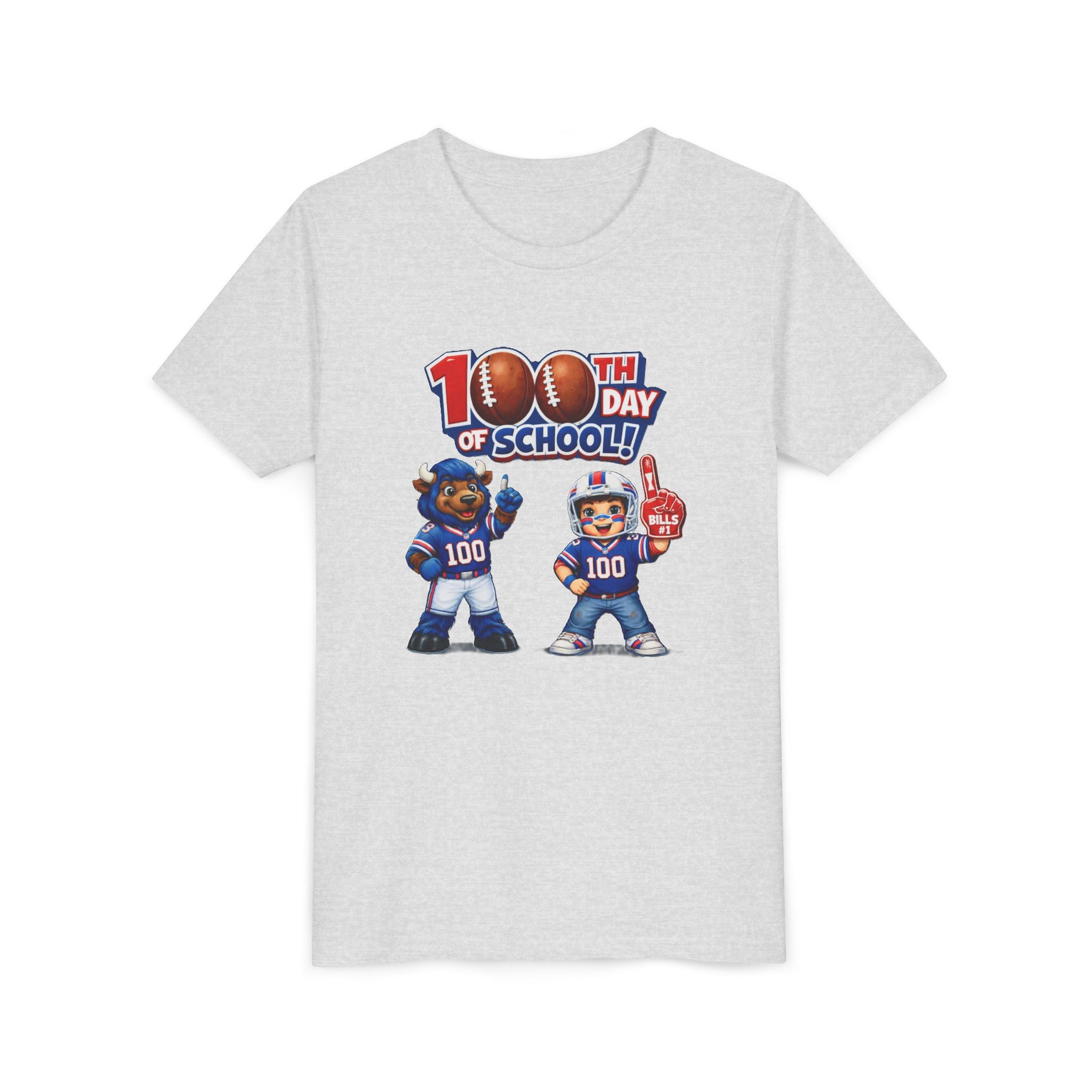 Buffalo 100th Day of School Kids Tee | Football Mascot 100 Design