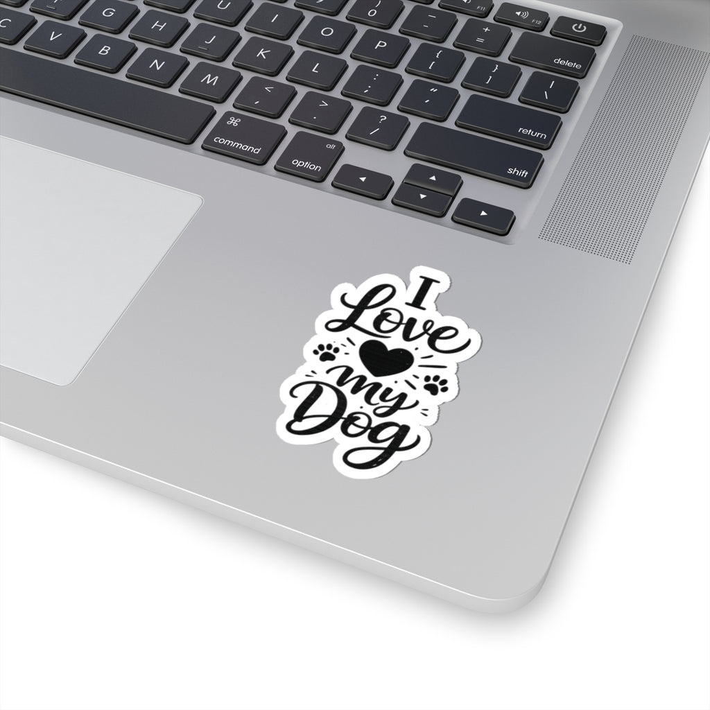 I Love My Dog Kiss-Cut Sticker | Paw Print Heart Decal