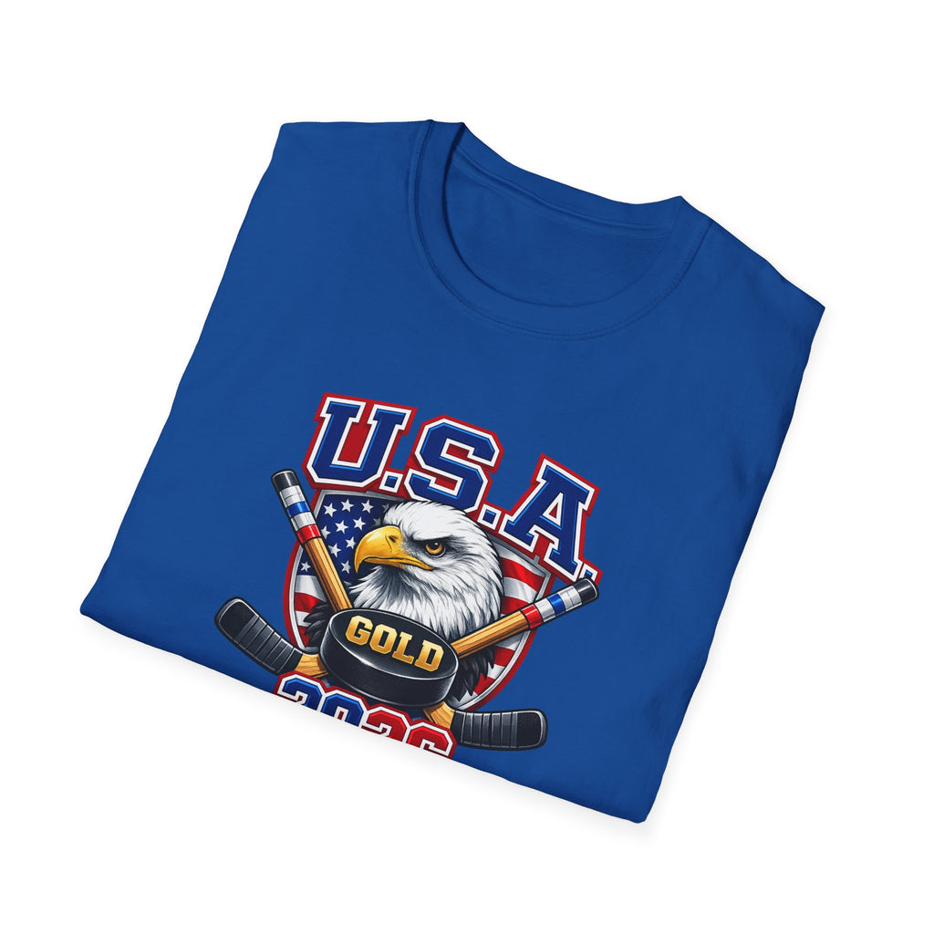 USA Gold 2026 Hockey T-Shirt — American Eagle & Flag Sports Tee