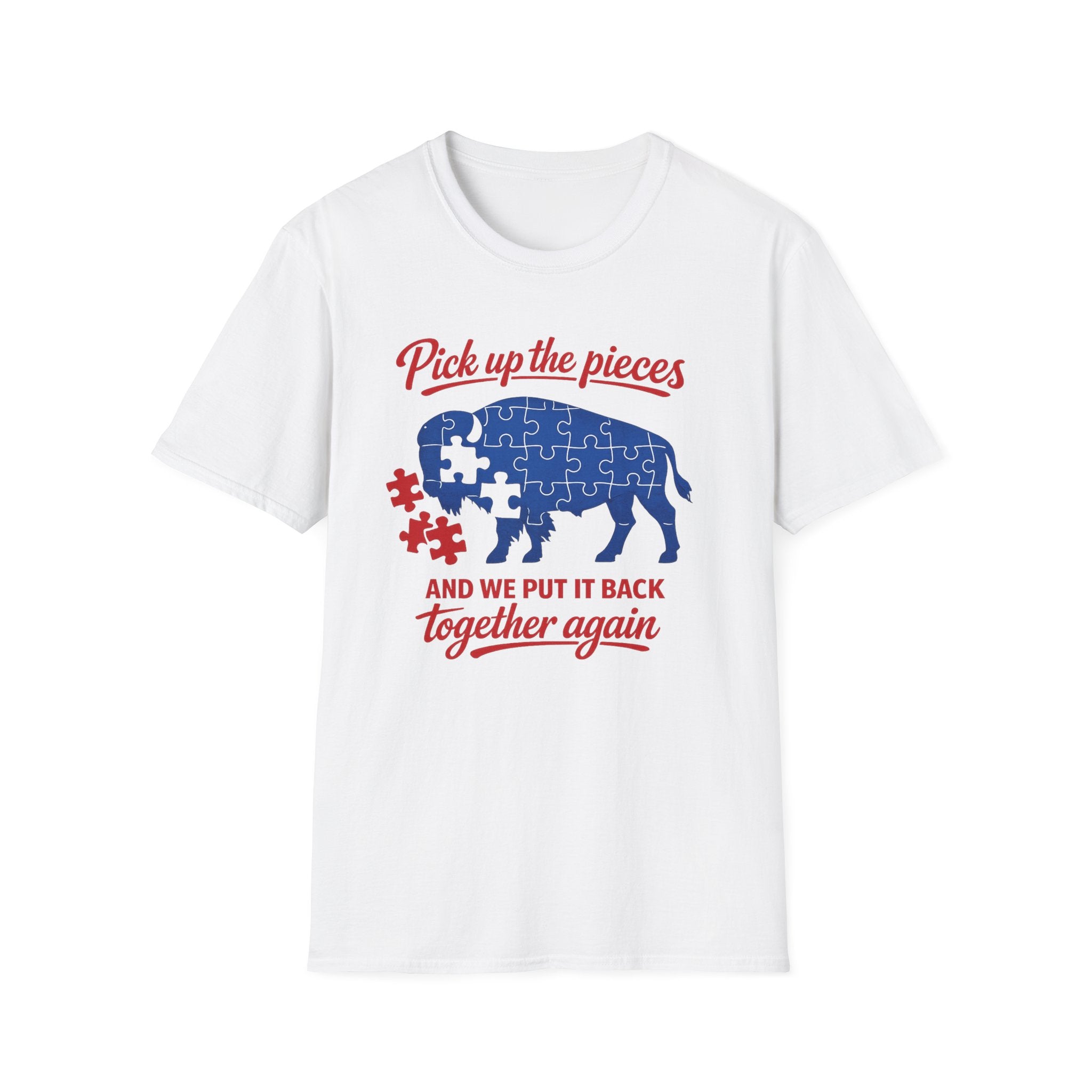 Buffalo Puzzle Piece design T-Shirt | Pick up the pieces, we put it back together again