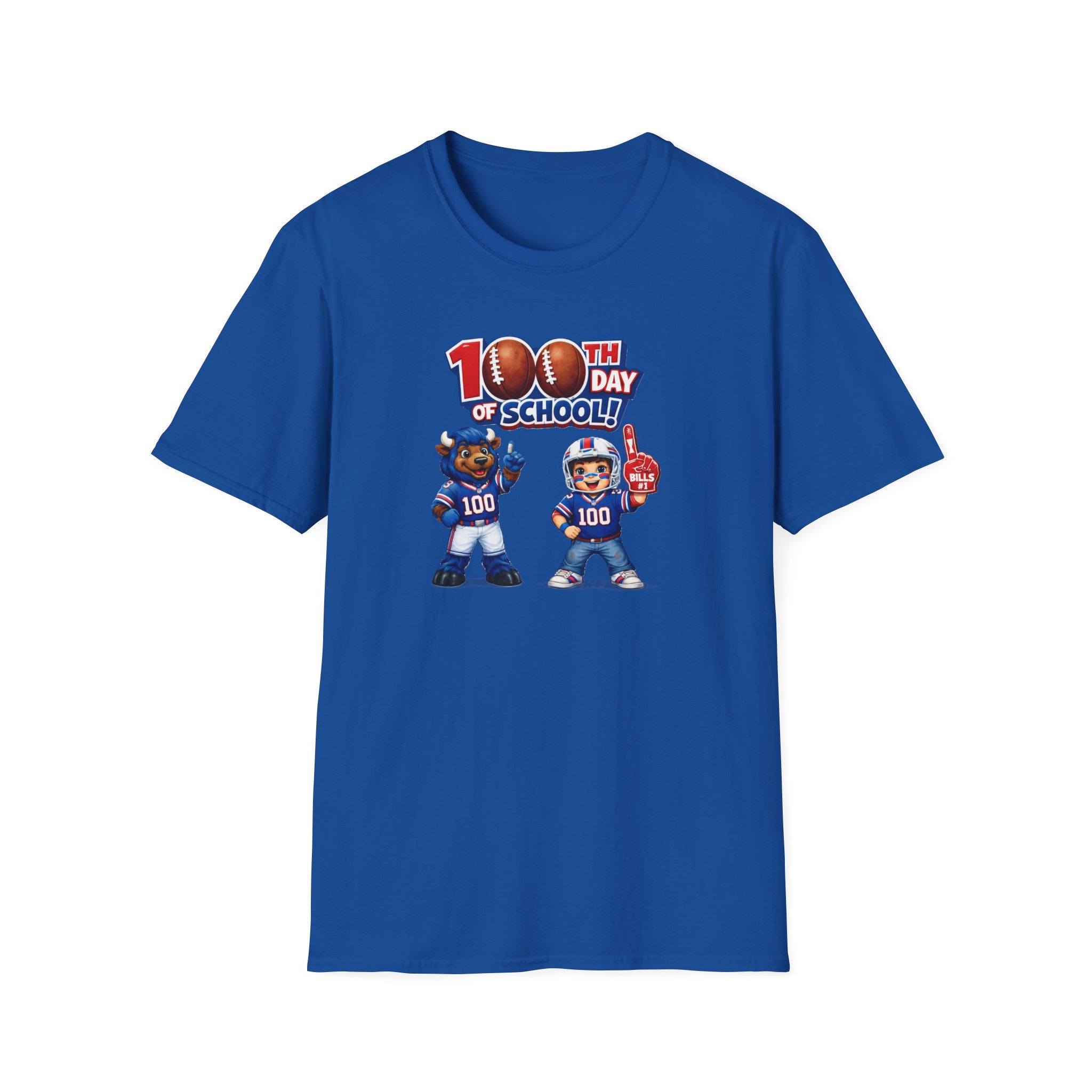 Buffalo 100th Day of School Football Mascot T-Shirt | School Celebration Tee