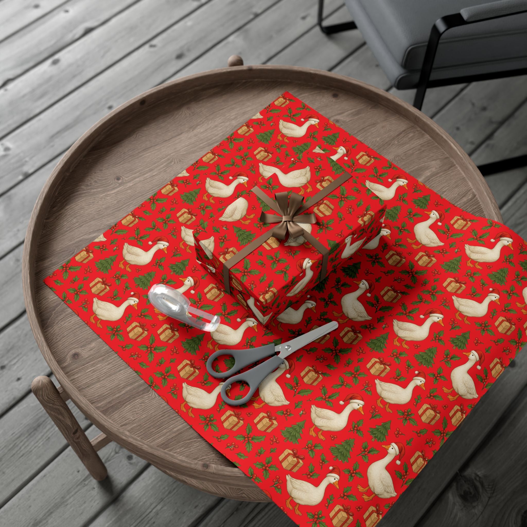 Christmas Geese Gift Wrap Paper | Holiday Duck Pattern Wrapping Paper
