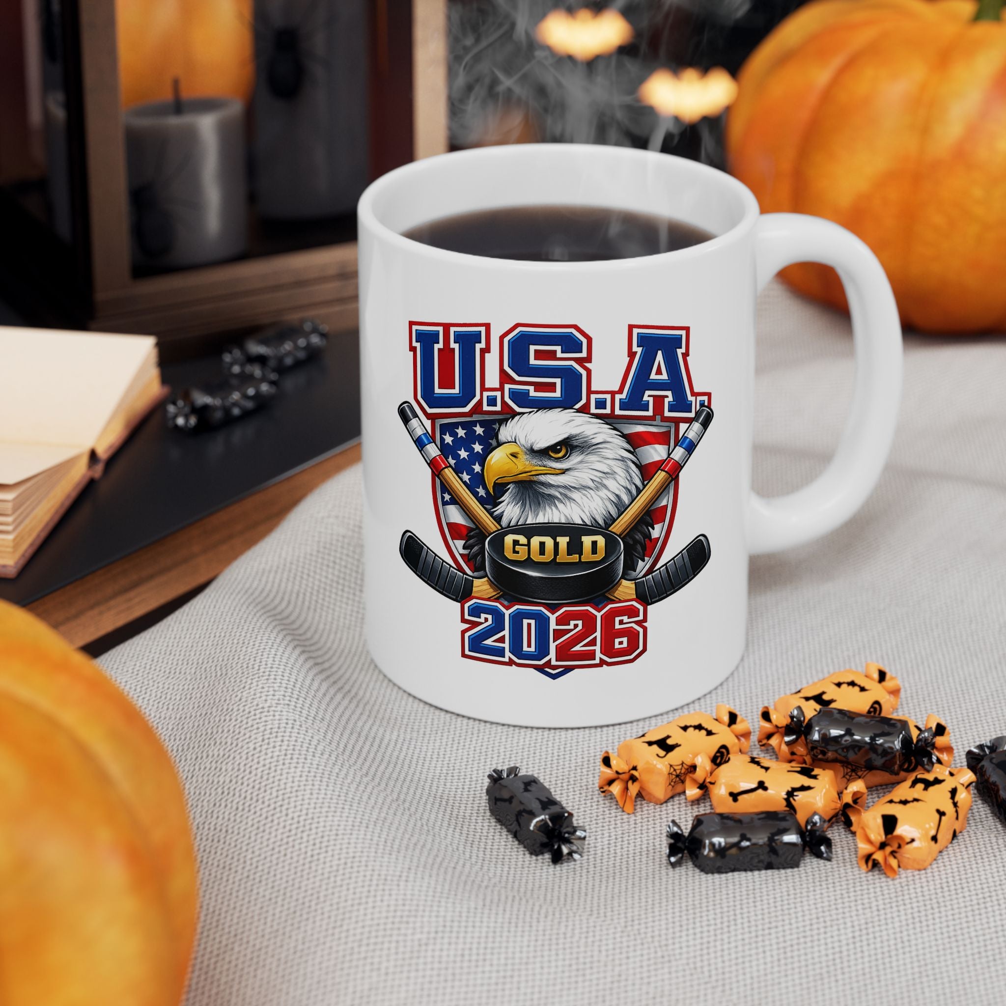 USA Hockey Ceramic Mug — Patriotic Ice Hockey Coffee Cup (11oz, 15oz)