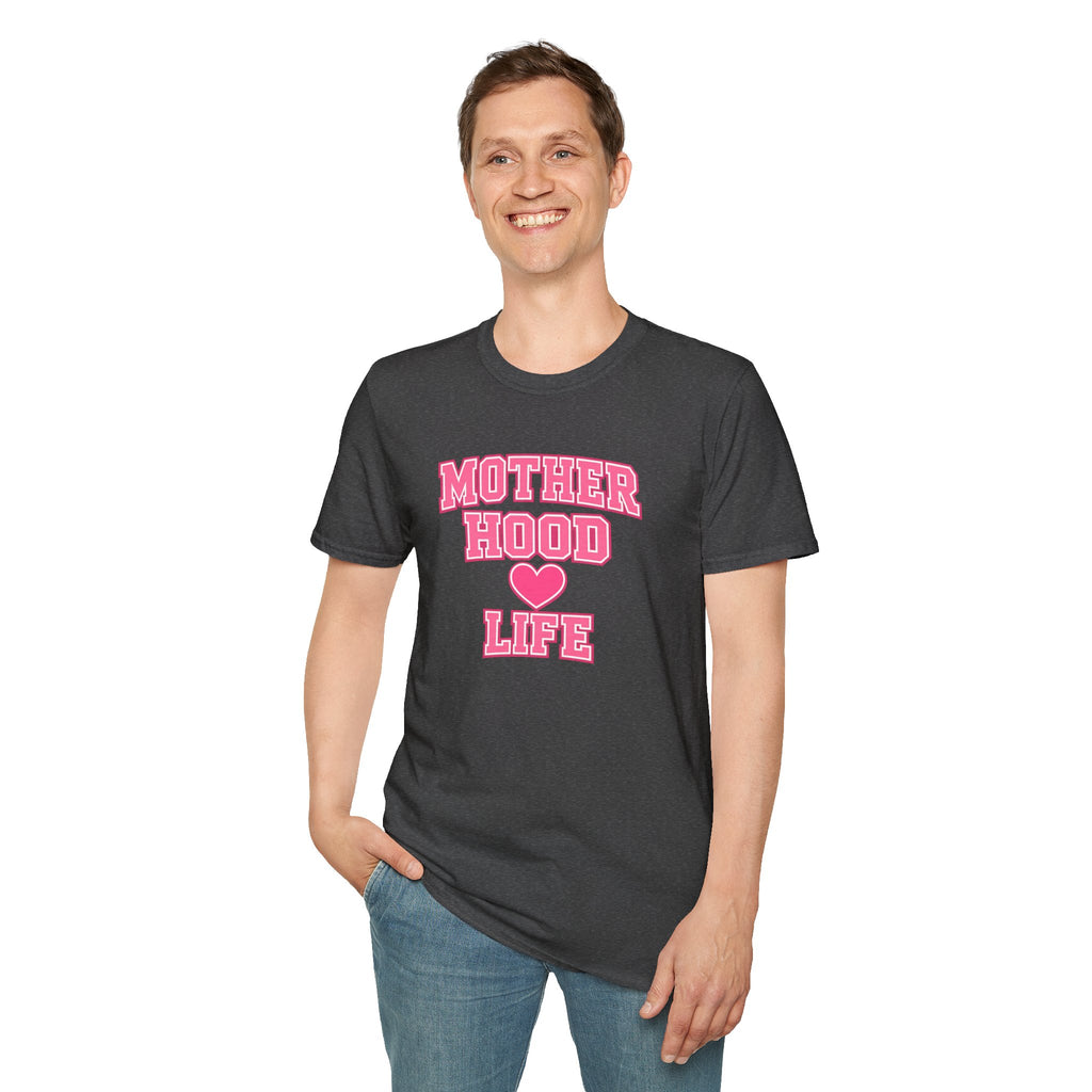 Motherhood Life T-Shirt — Pink Heart Graphic Mom Tee
