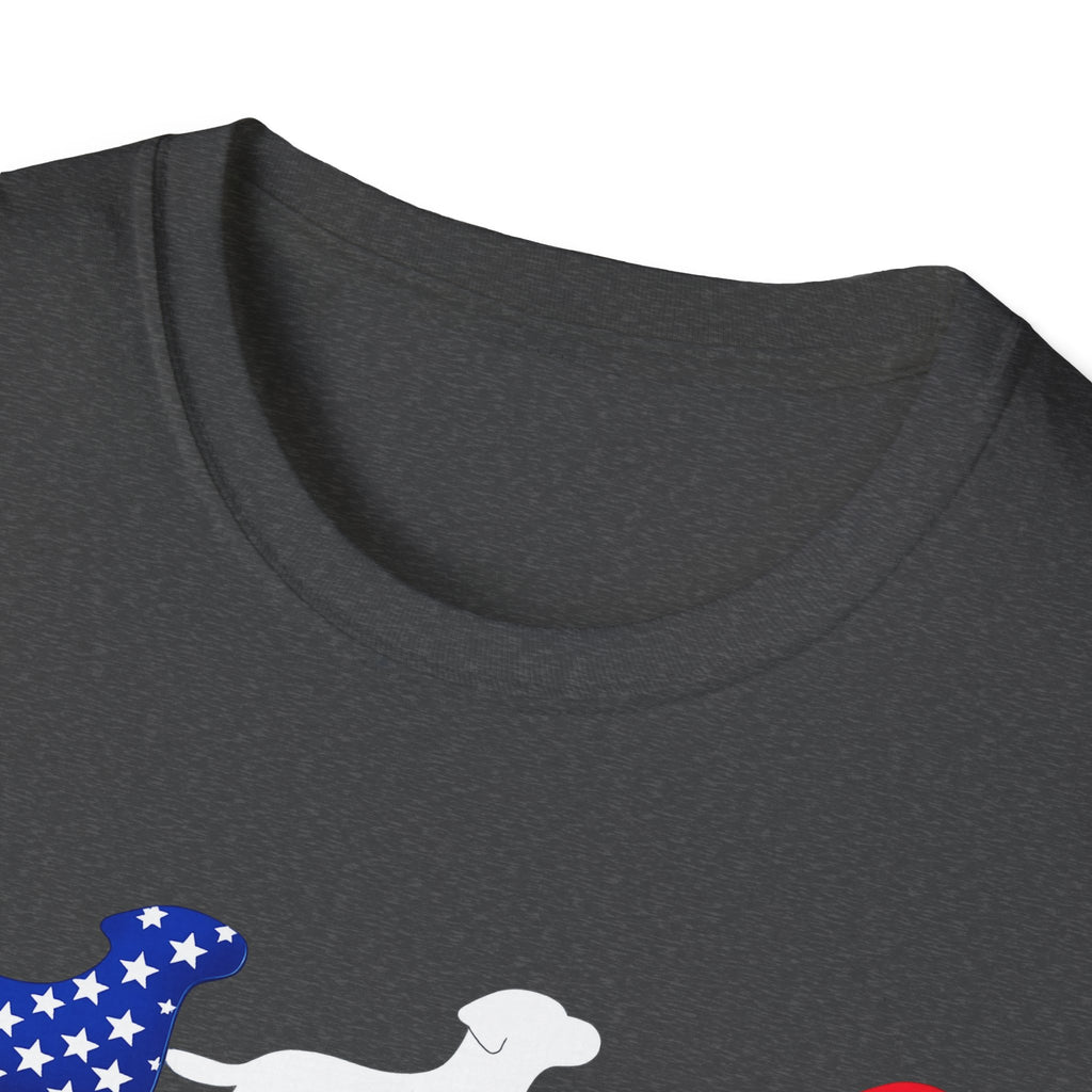 American Flag Labrador Trio T-Shirt | Patriotic Dog Silhouette Tee