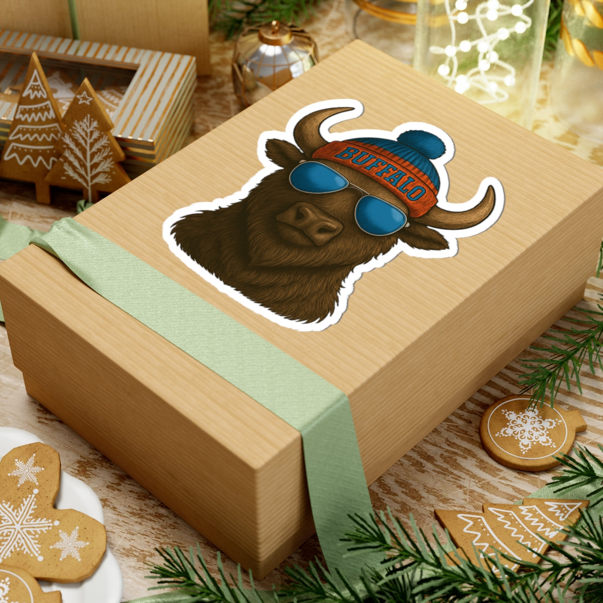 Buffalo with Beanie and Sunglasses Sticker | Kiss-Cut Sticker