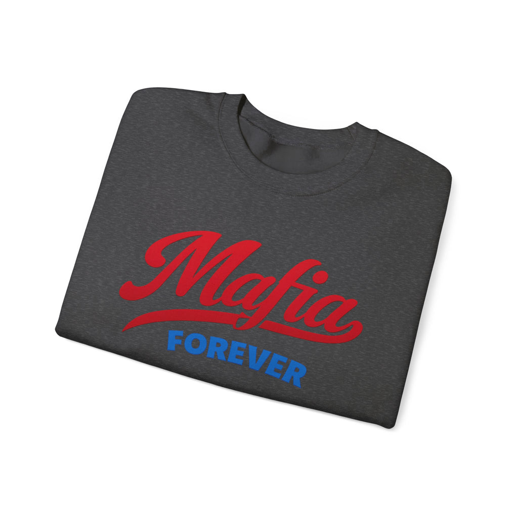 Mafia Forever Crewneck Sweatshirt | Retro Script Logo, White Pullover