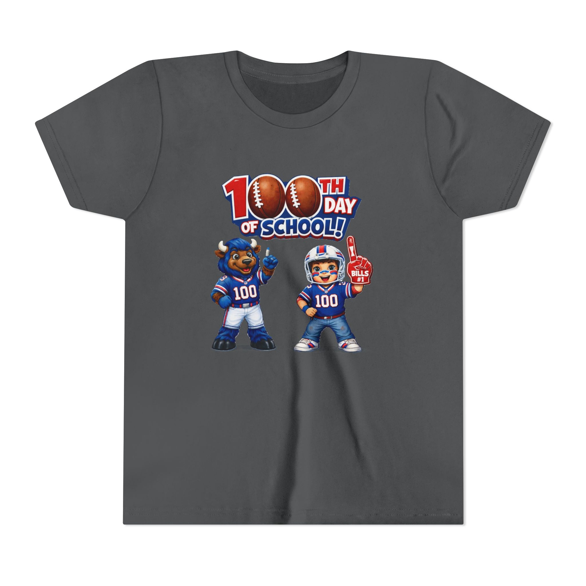 Buffalo 100th Day of School Kids Tee | Football Mascot 100 Design