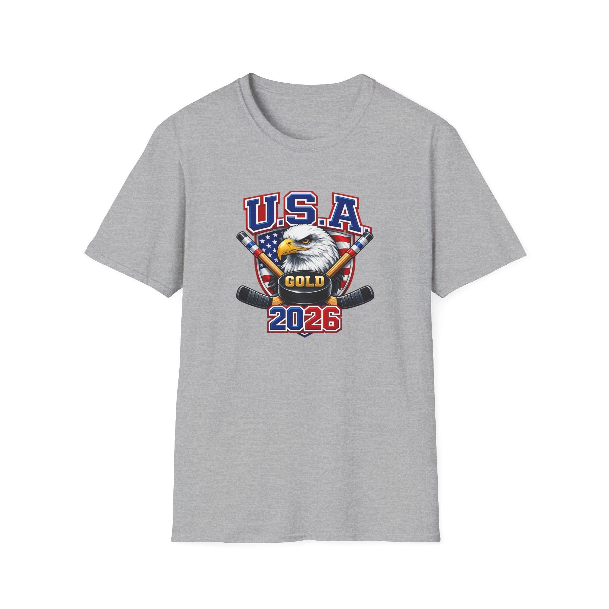 USA Gold 2026 Hockey T-Shirt — American Eagle & Flag Sports Tee
