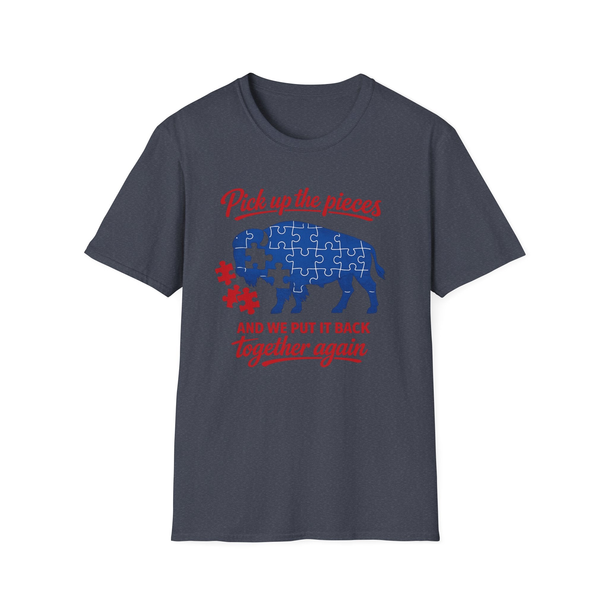 Buffalo Puzzle Piece design T-Shirt | Pick up the pieces, we put it back together again