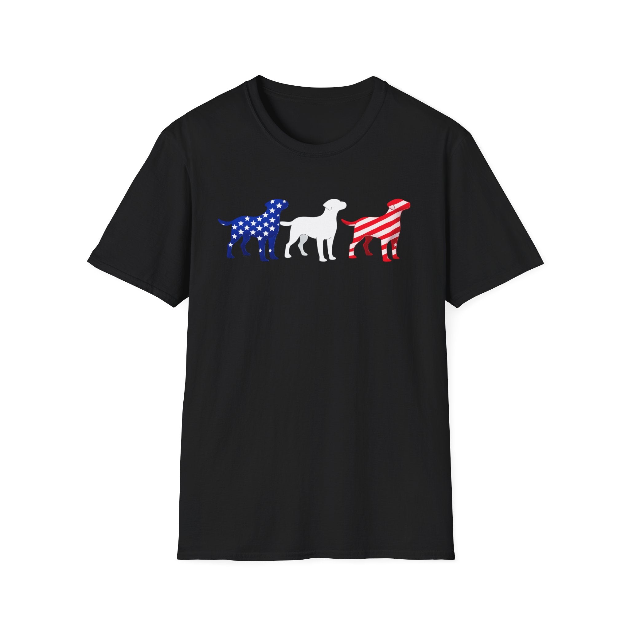 American Flag Labrador Trio T-Shirt | Patriotic Dog Silhouette Tee
