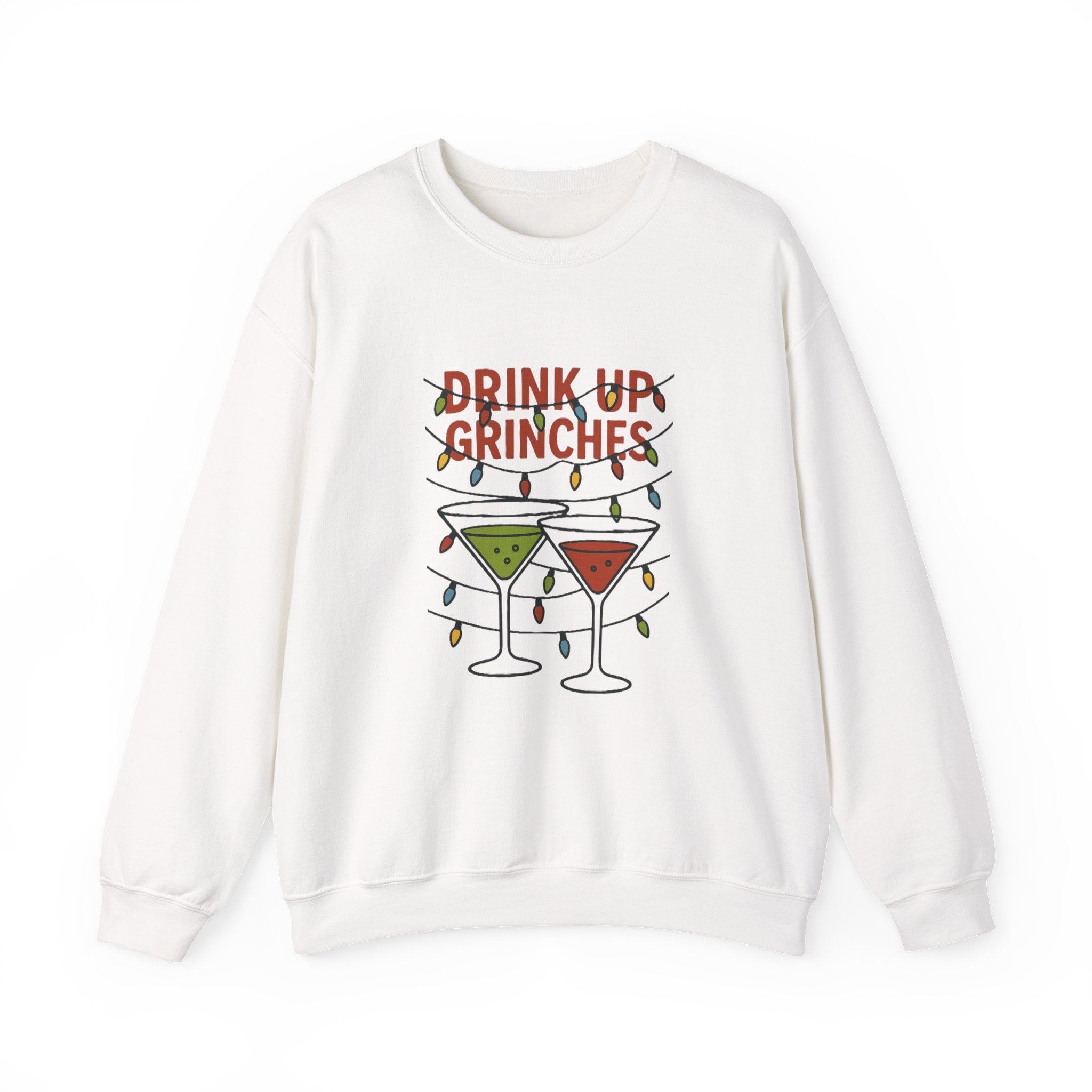 Drink Up Grinches Sweatshirt | Christmas cocktail lights holiday design