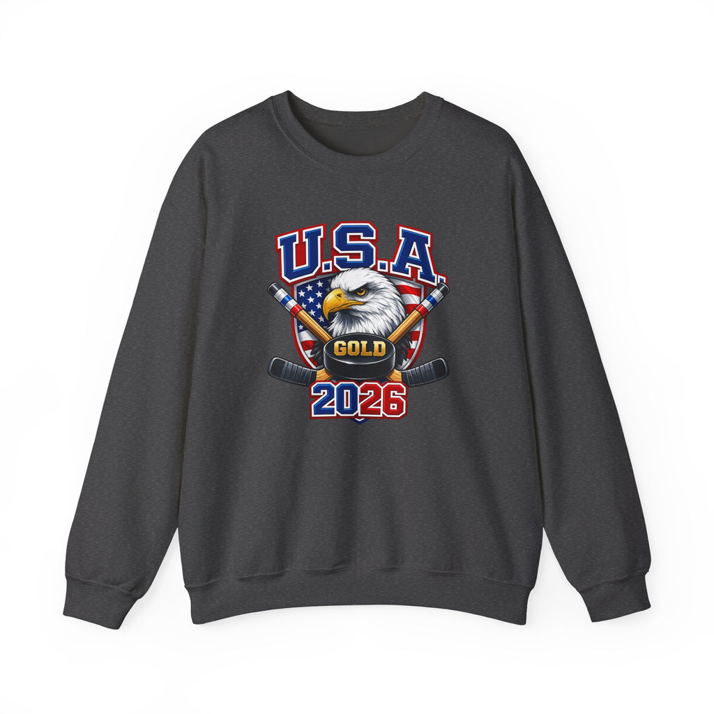 USA Hockey Eagle Crewneck Sweatshirt – 'Gold 2026' Patriotic Hockey Sweatshirt