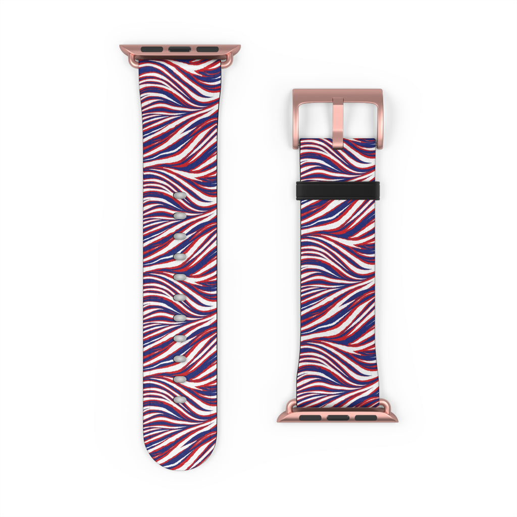 Wavy Red White Blue Pattern Watch Band — Abstract Striped Apple Watch Strap