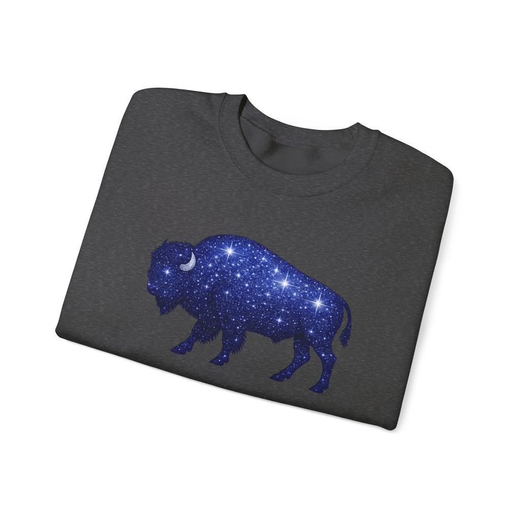 Starry Buffalo Crewneck Sweatshirt | Galaxy Bison Silhouette