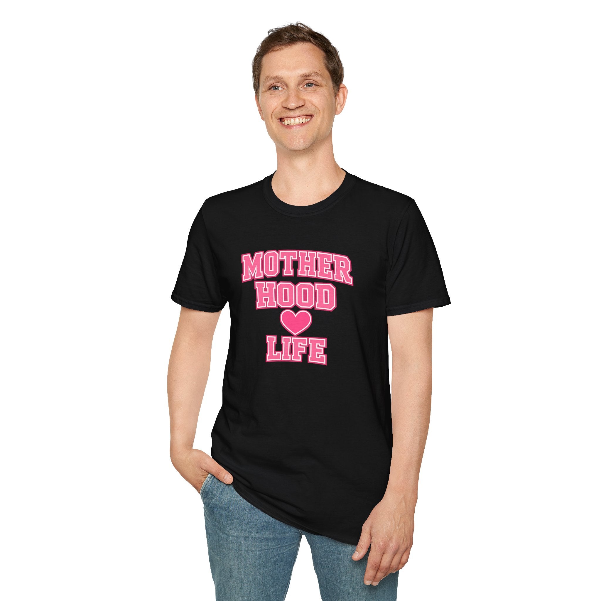Motherhood Life T-Shirt — Pink Heart Graphic Mom Tee