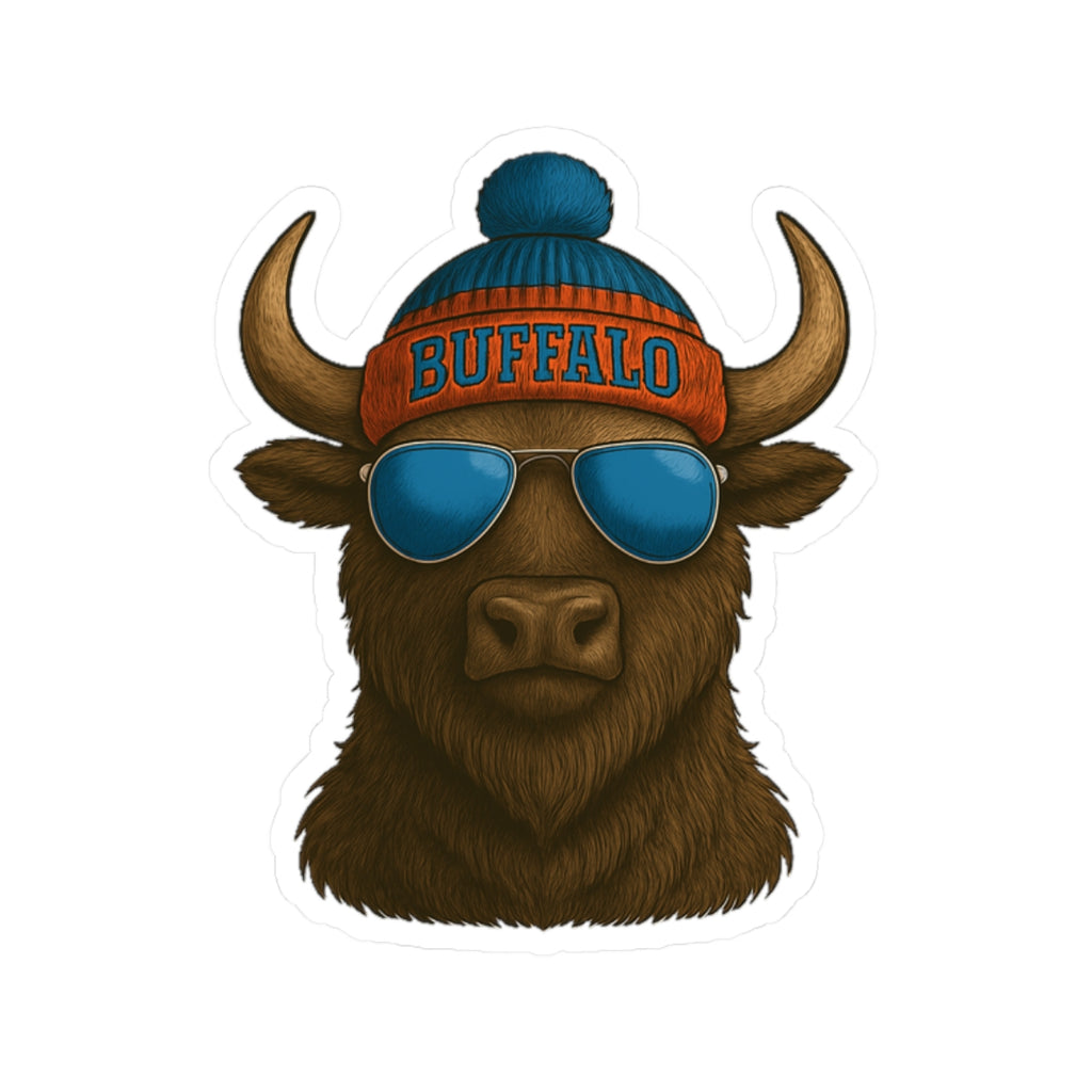 Buffalo with Beanie and Sunglasses Sticker | Kiss-Cut Sticker