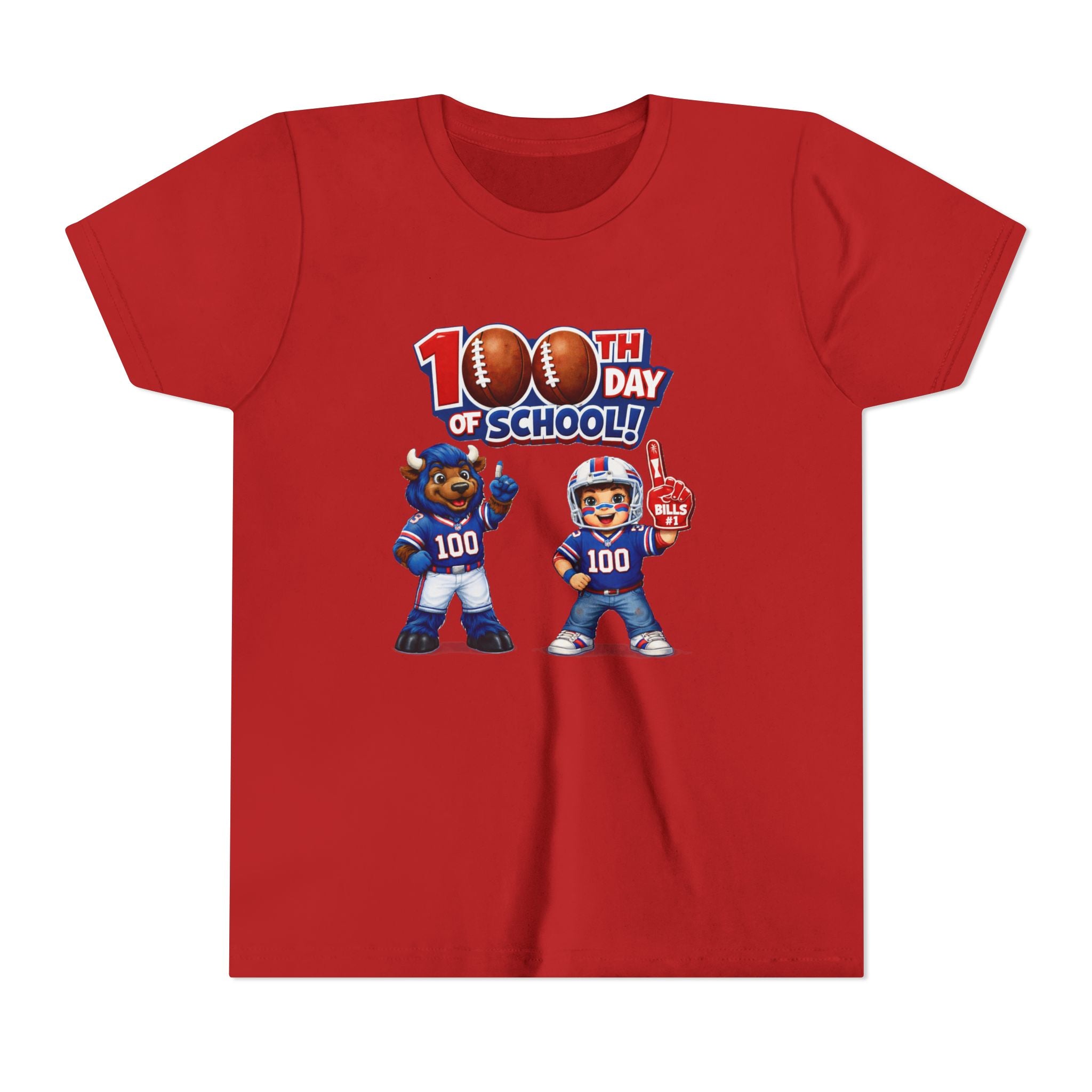 Buffalo 100th Day of School Kids Tee | Football Mascot 100 Design