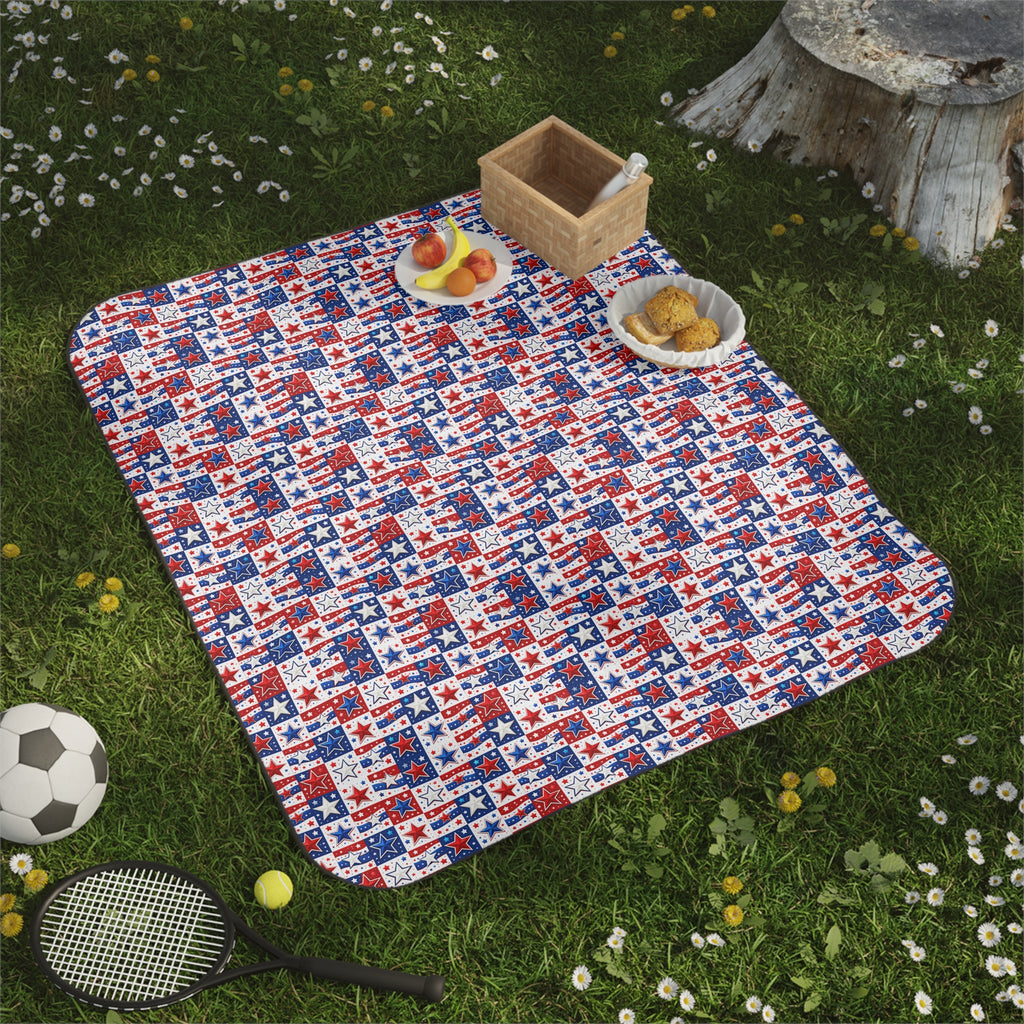 Patriotic Stars & Stripes Picnic Blanket — Red White Blue Outdoor Throw