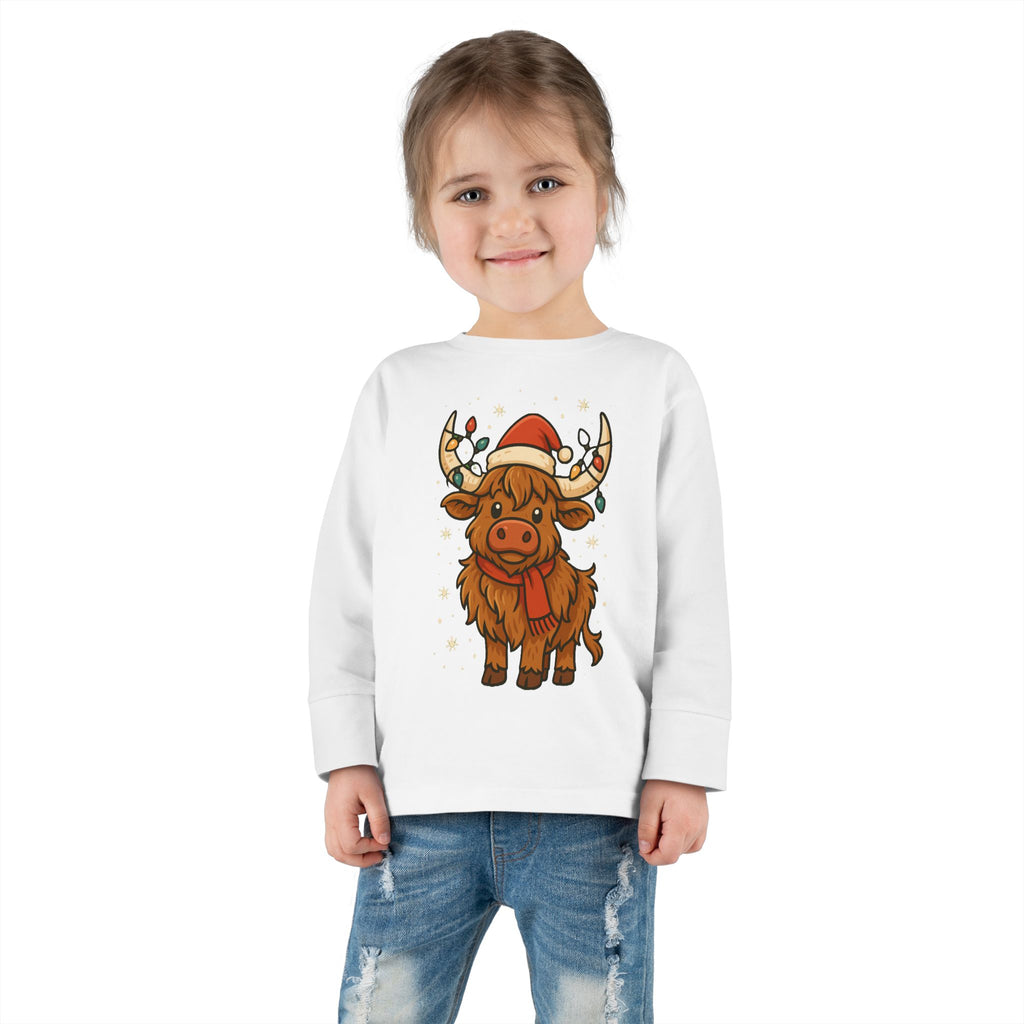 Highland Cow in Santa Hat Toddler Tee | Christmas