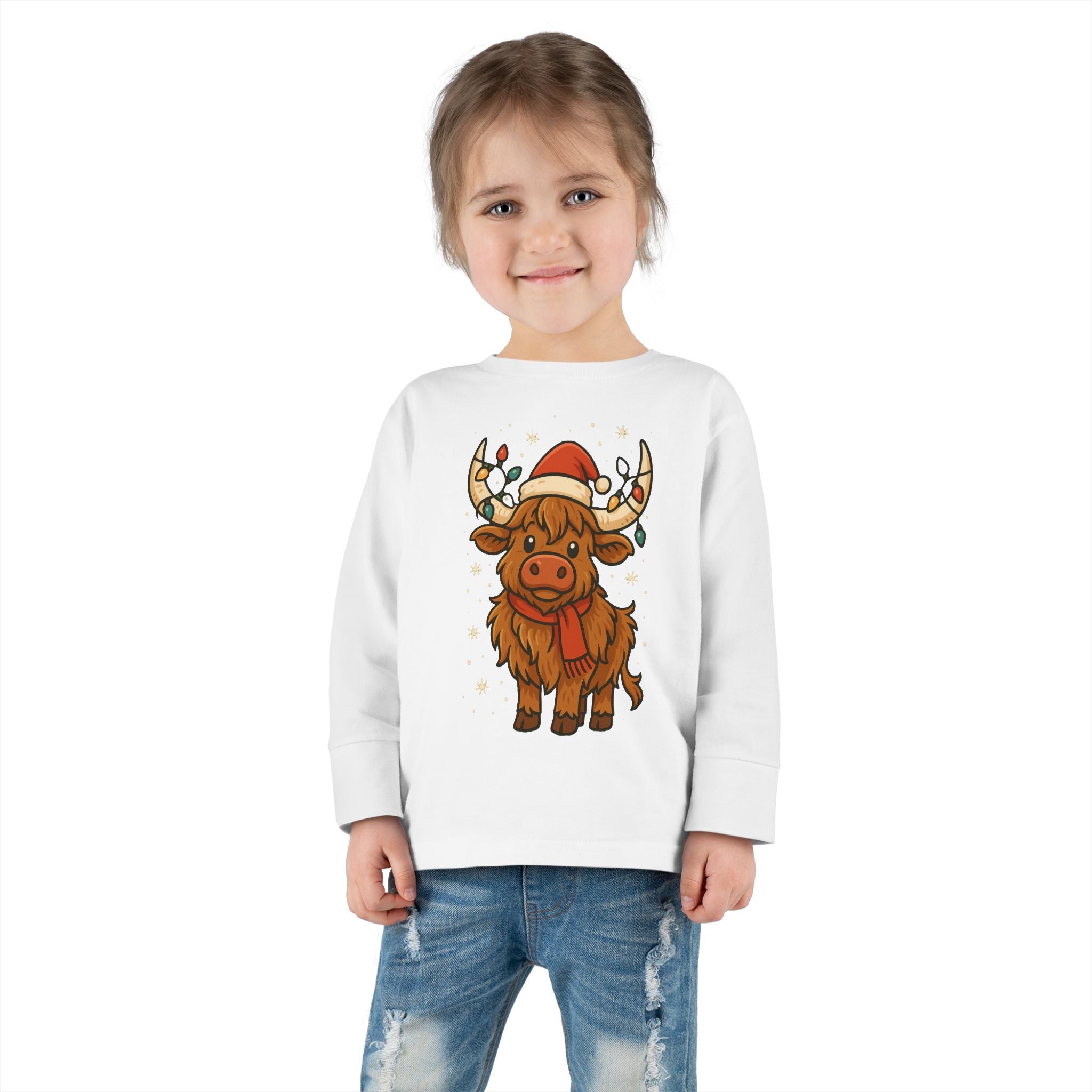 Highland Cow in Santa Hat Toddler Tee | Christmas