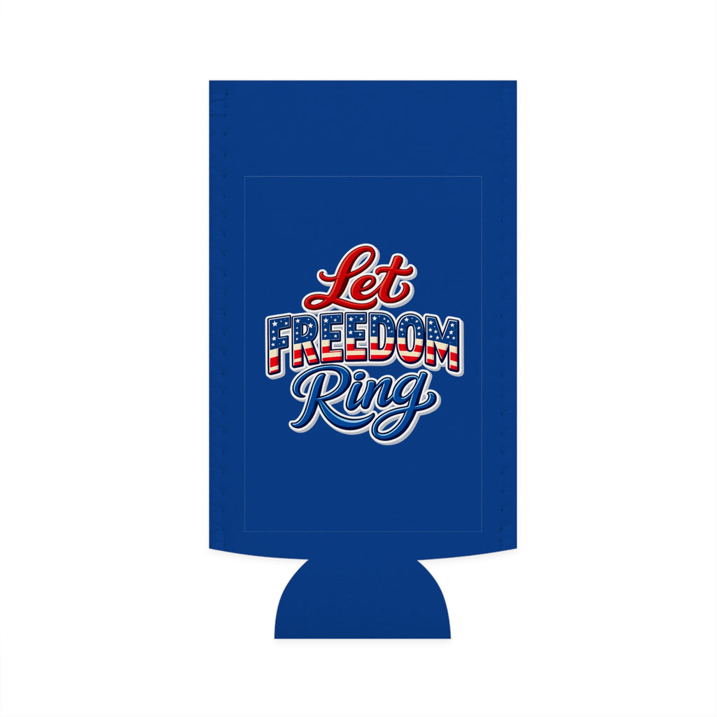 Let Freedom Ring Slim Can Cooler | Patriotic American Flag Design